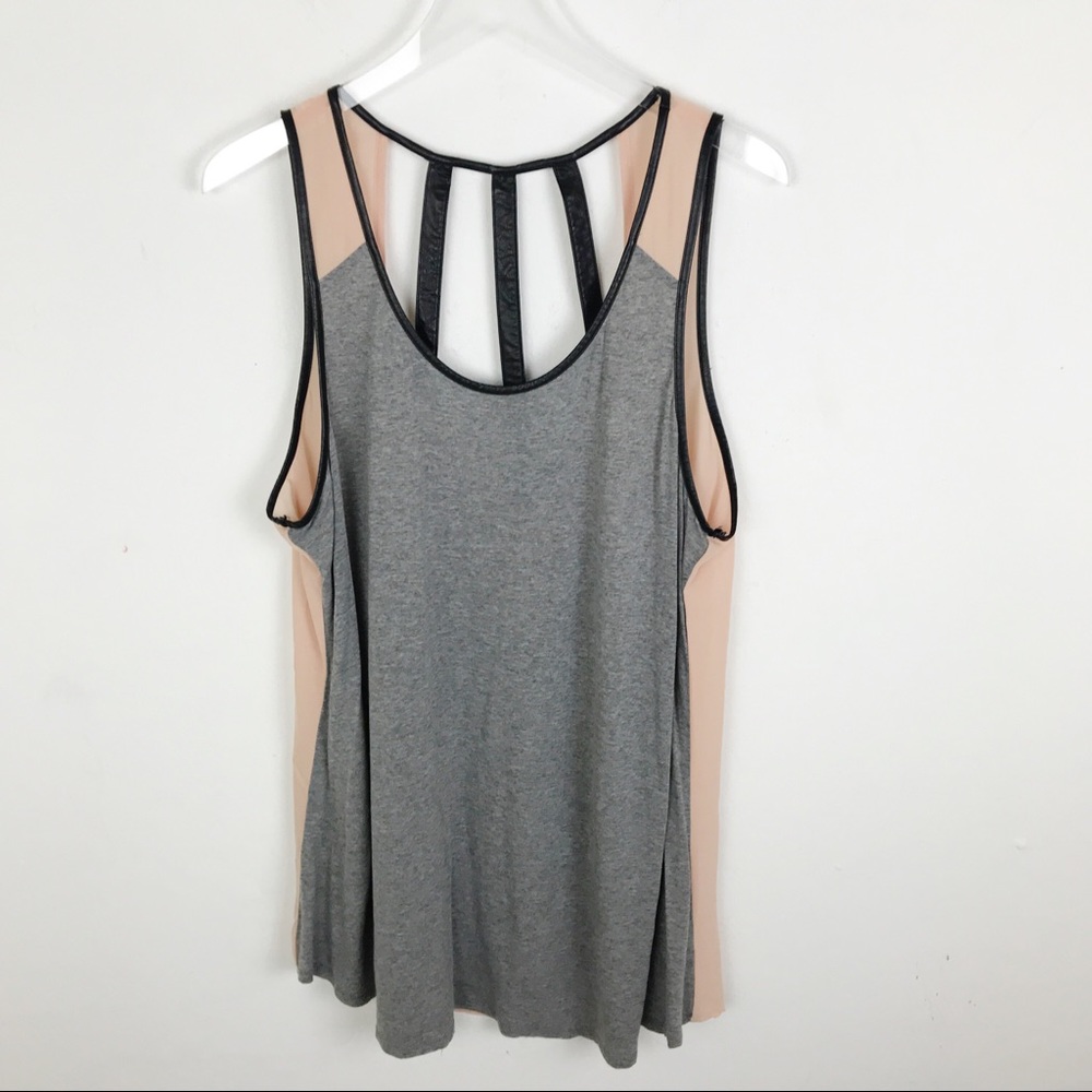 Forever 21 Grey Faux Leather Trim Tank Top Blouse
